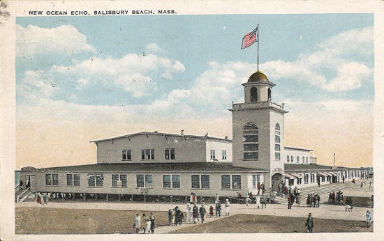 a postcard of an old Salisbury Beach Hotel